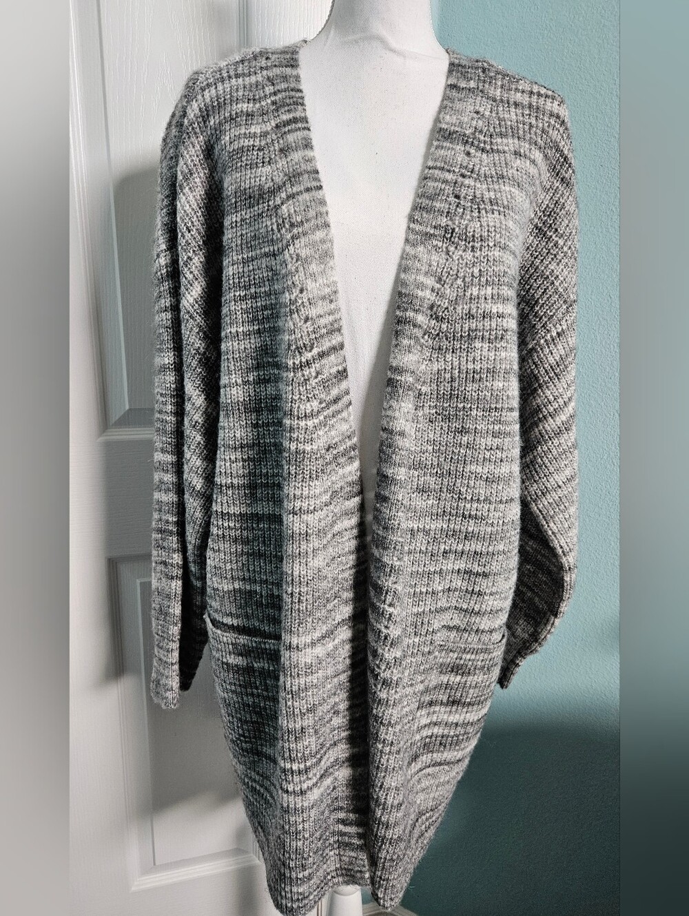 Cozy Open-Front Gray Marled Cardigan